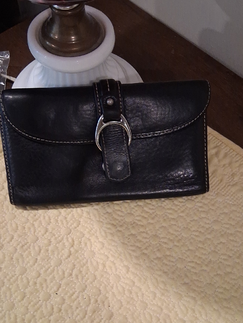Dooney & Bourke Black Leather Fold Wallet with Silver Buckle